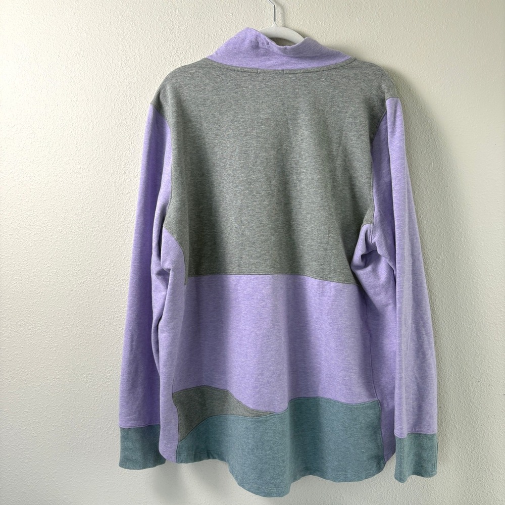 LL Bean Colorblock Funnel Neck Sweatshirt Womens 3X Plus Purple Grey Pockets - Picture 2 of 7